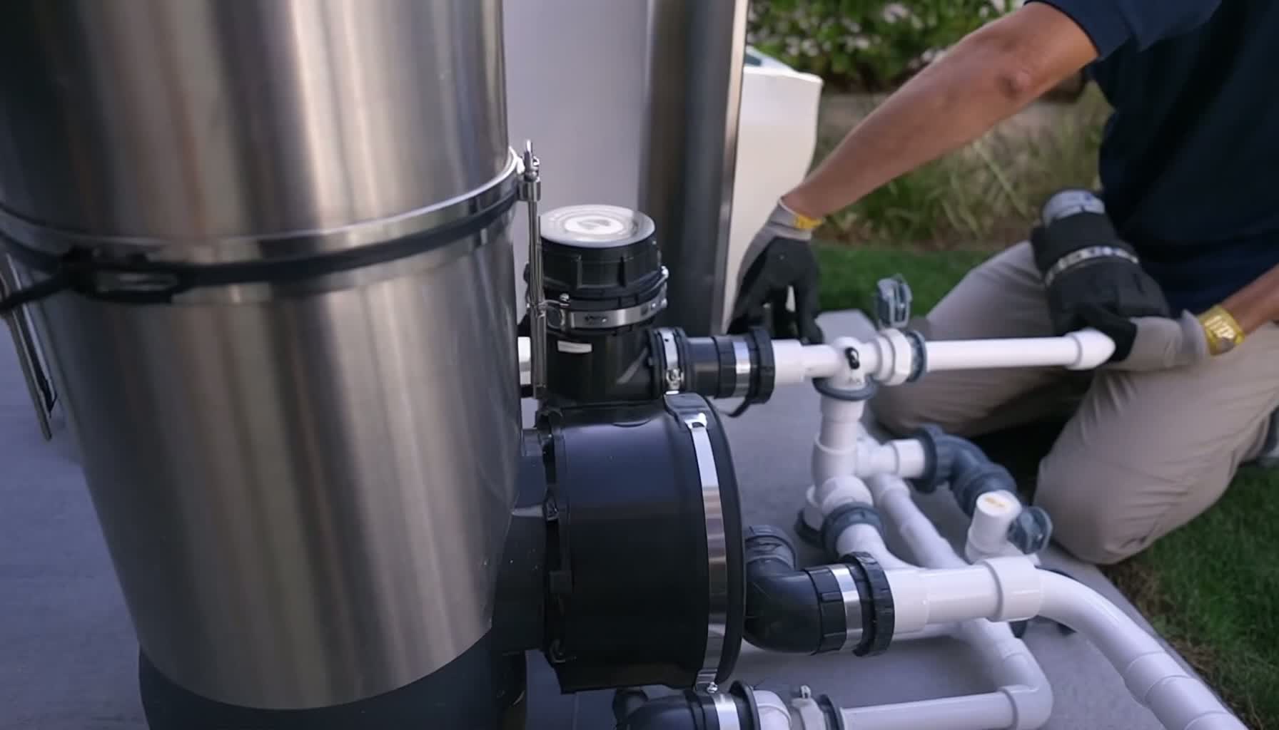 Equipment and plumbing installation detail for pool systems